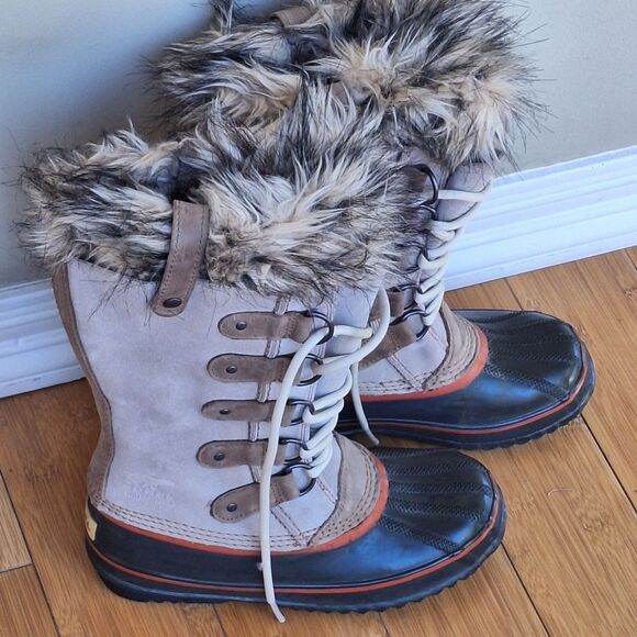 Sorel Joan of Arctic Light Brown Suede Faux Fur Tall Winter Snow Boot Waterproof - Picture 2 of 16